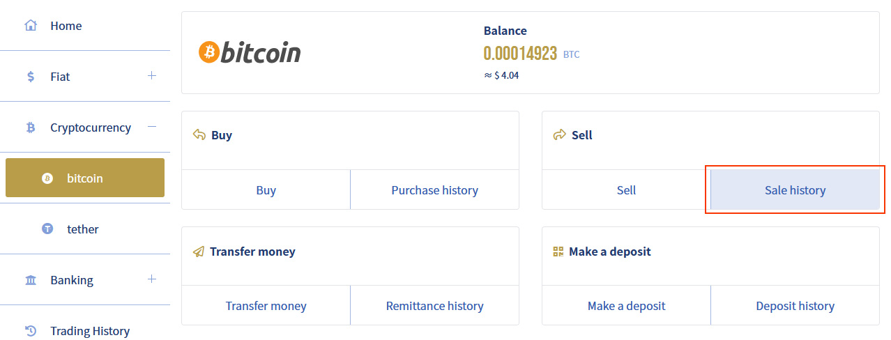 image: Access the [bitcoin ・ Sell History] page