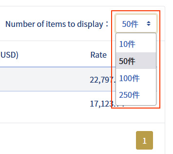 image: bitcoin・Check Sell History 1・change the number of items displayed in the list