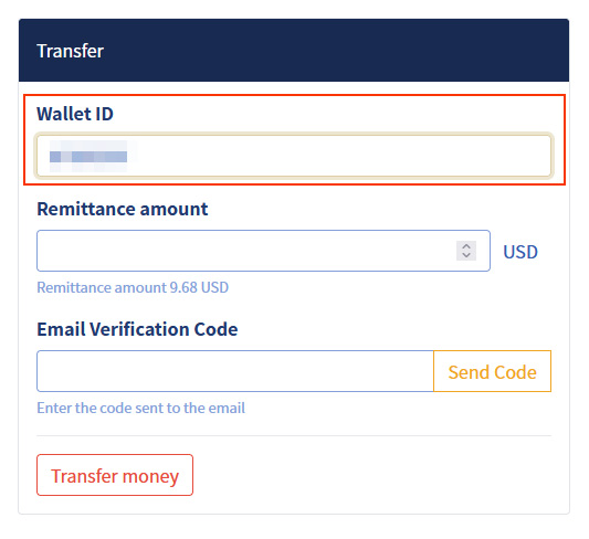 image: Input remittance information1/the destination T2PAY Wallet ID