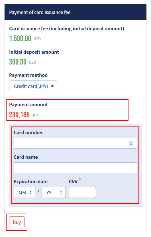 image: Payment method: Credit card (JPY)